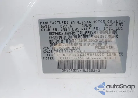 2021 Nissan Kicks Sr Xtronic Cvt из США, поврежденный, VIN 3N1CP5DV4ML525540